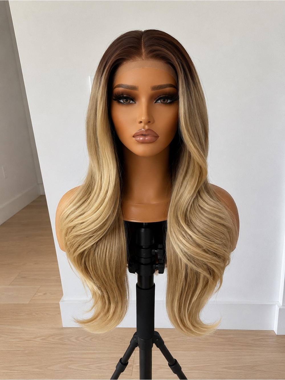 Premium synthetic Blonde Ombre Lace Front Wig - Long Wavy Hair